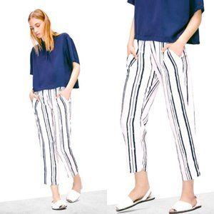 Aritzia Babaton Rembert Silk Straight Leg Striped Pants Cropped Trousers XXS